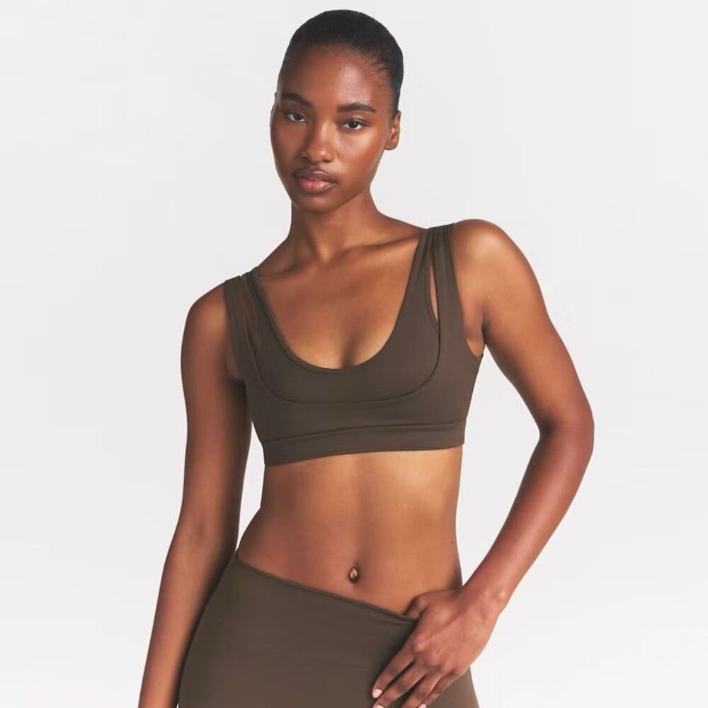 Nike Skims Matte Double Strap Scoop Bra Dark Sepia Size Small
